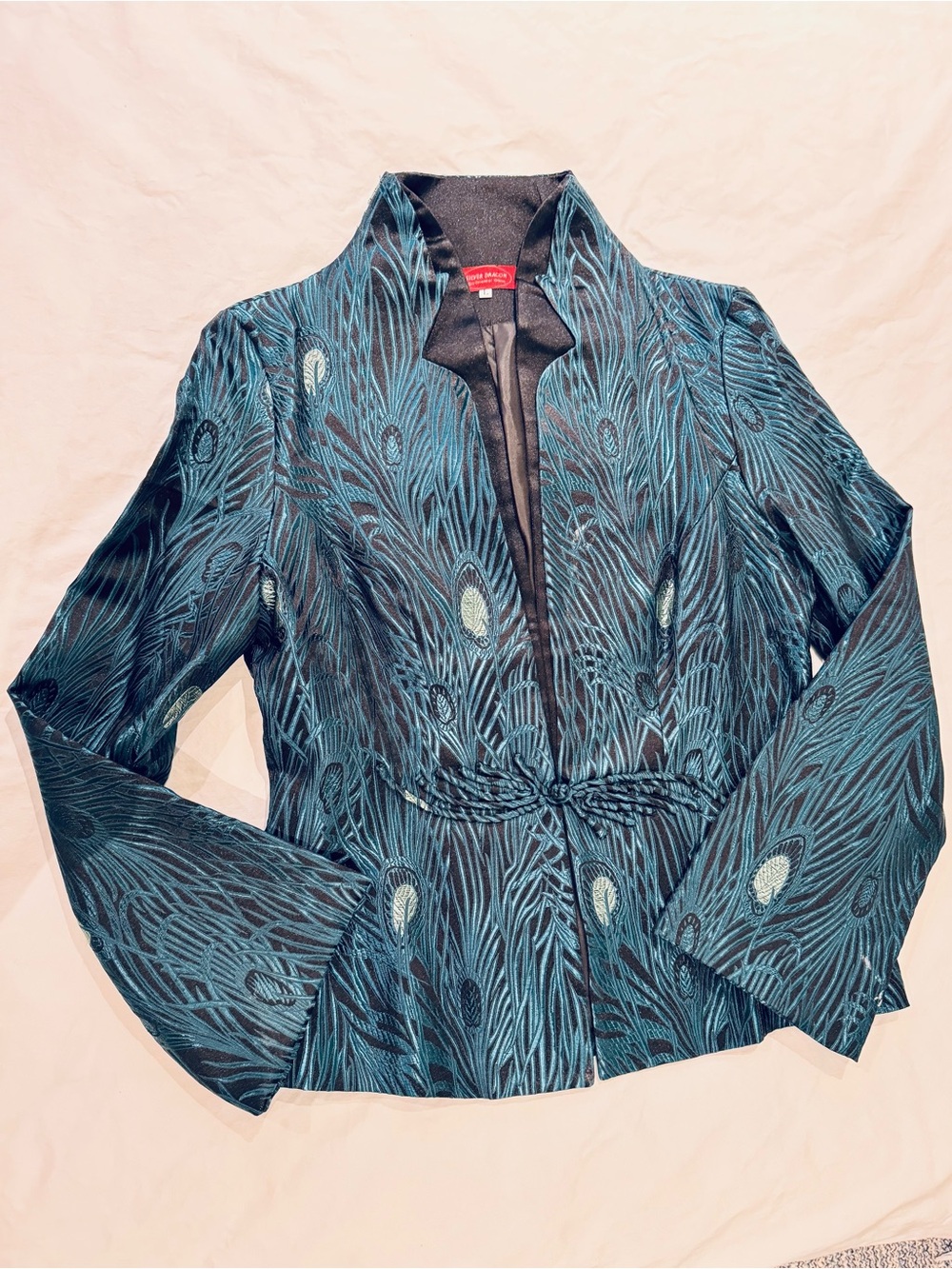 Silver Dragon Teal Peacock-Pattern Women's Jacket Size M/L